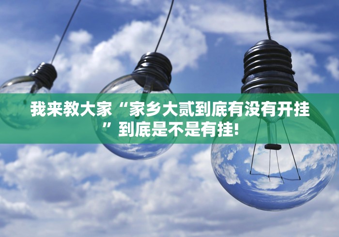 我来教大家“家乡大贰到底有没有开挂”到底是不是有挂!